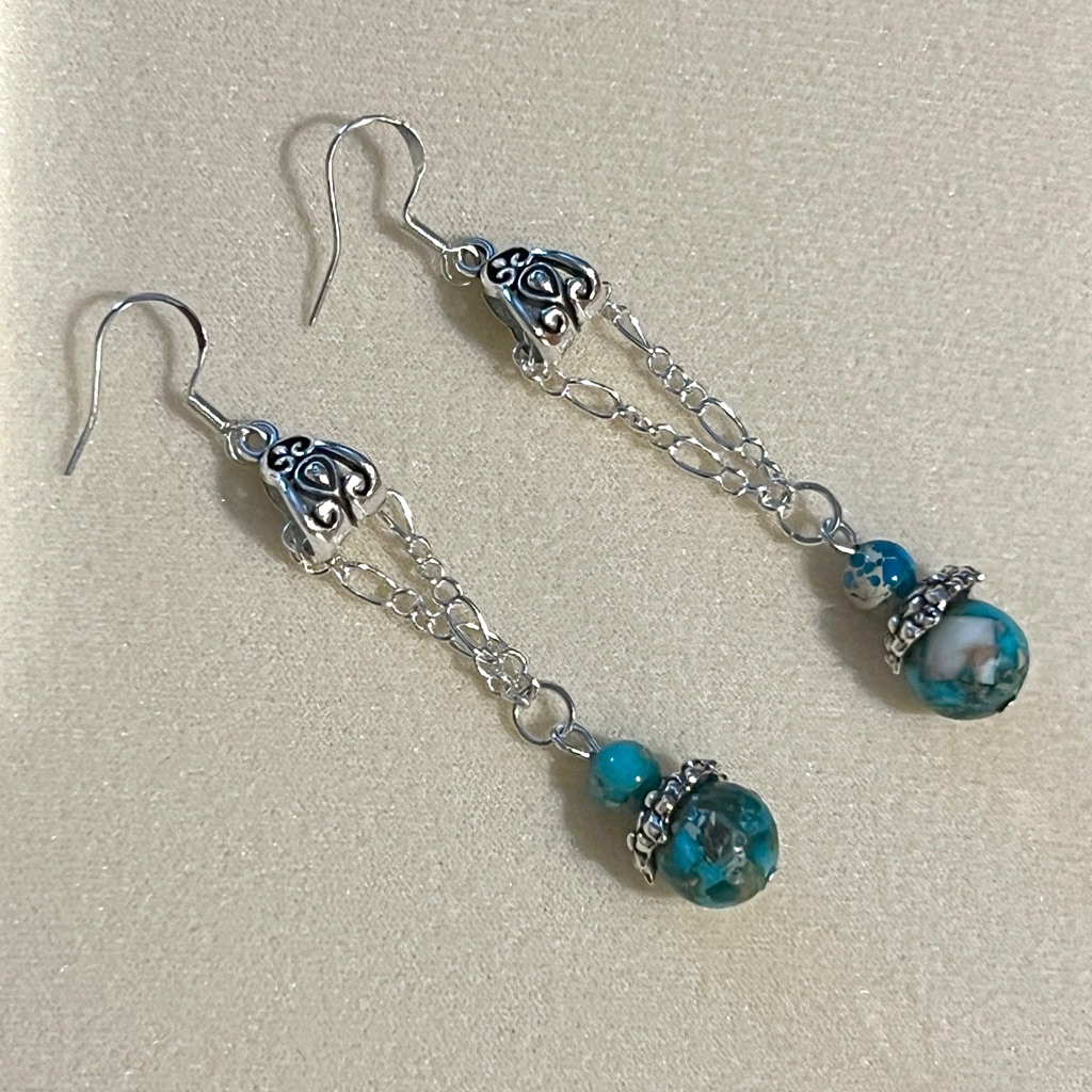 New Unique Silver Turquoise Imperial Jasper Earrings With French Wire Hooks 12$